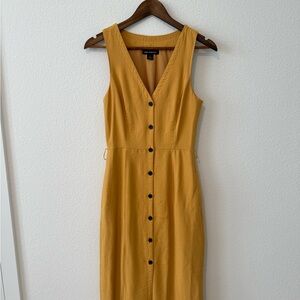 Something Navy Lined Mustard Button-Down Dress XS